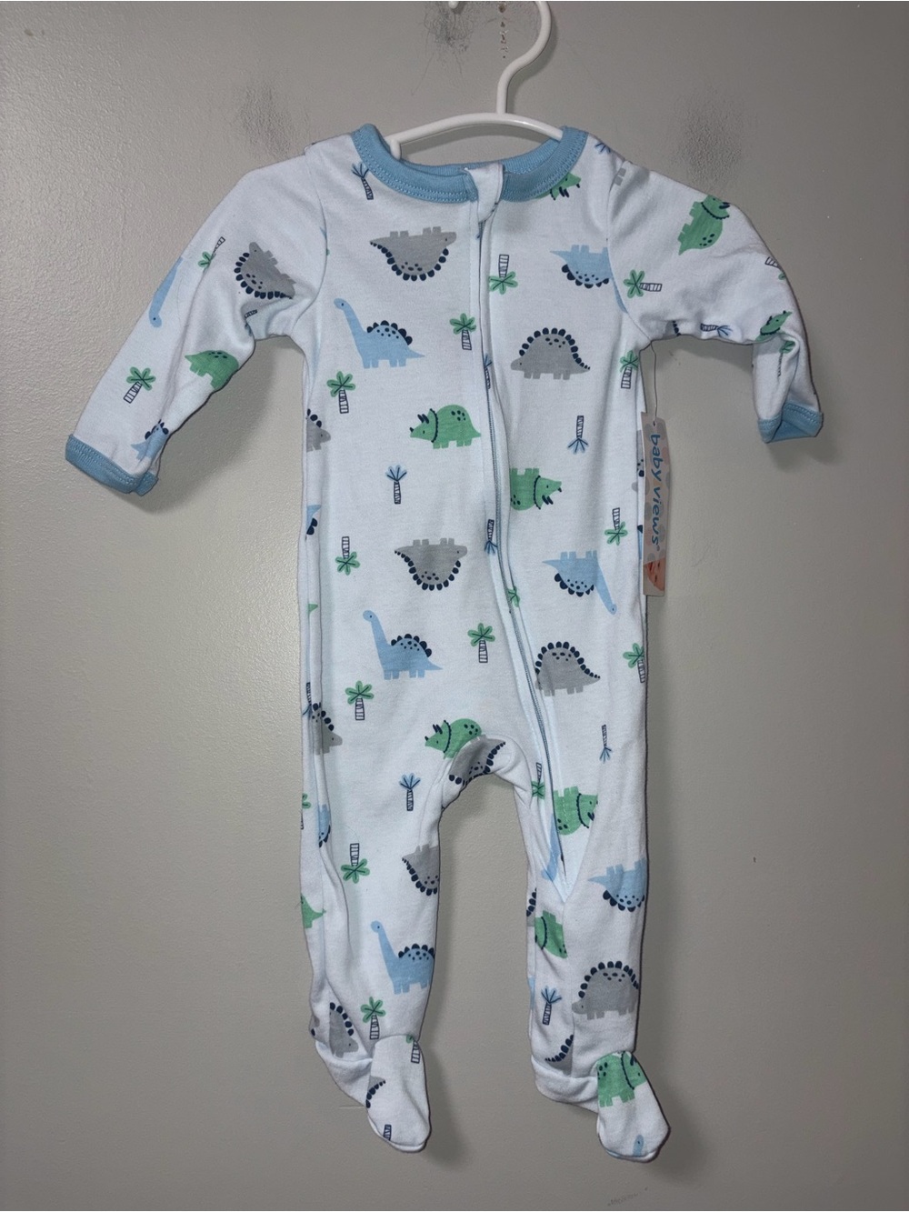 Baby Views Light Blue Dinosaur Print Footie Zip Sleeper Boys 3-6M NWT